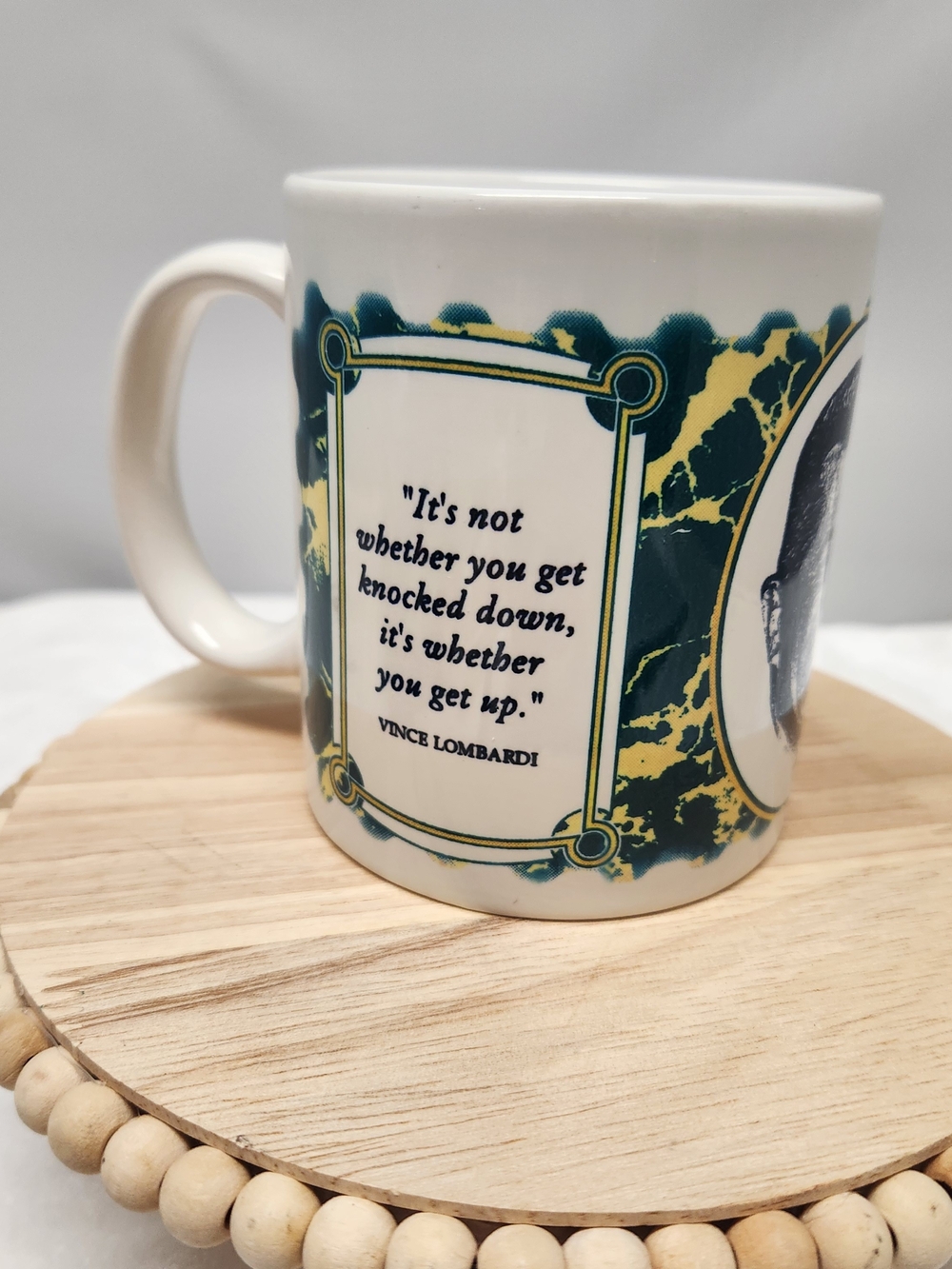 Vince Lombardi White Ceramic Coffee Mug with Green and Gold Accents